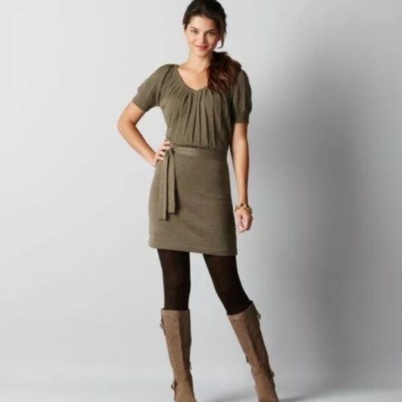 Ann Taylor LOFT Olive Green Wool Blend Short Sleeve Casual Fall Dress - Picture 1 of 8